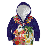 Hawaii Honu Mele Kalikimaka Kid Hoodie Santa Tropical Flower Aloha Summer Blue Version LT03 - Polynesian Pride