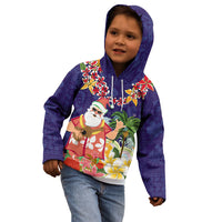 Hawaii Honu Mele Kalikimaka Kid Hoodie Santa Tropical Flower Aloha Summer Blue Version LT03 - Polynesian Pride