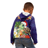 Hawaii Honu Mele Kalikimaka Kid Hoodie Santa Tropical Flower Aloha Summer Blue Version LT03 - Polynesian Pride