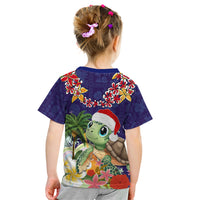 Hawaii Honu Mele Kalikimaka Kid T Shirt Santa Tropical Flower Aloha Summer Blue Version LT03 - Polynesian Pride