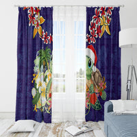 Hawaii Honu Mele Kalikimaka Window Curtain Santa Tropical Flower Aloha Summer Blue Version LT03 - Polynesian Pride