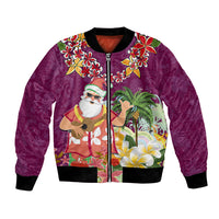 Hawaii Honu Mele Kalikimaka Bomber Jacket Santa Tropical Flower Aloha Summer Pink Version LT03 Unisex Pink - Polynesian Pride