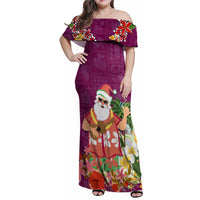 Hawaii Honu Mele Kalikimaka Family Matching Off Shoulder Maxi Dress and Hawaiian Shirt Santa Tropical Flower Aloha Summer Pink Version LT03 Mom's Dress Pink - Polynesian Pride