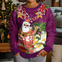 Hawaii Honu Mele Kalikimaka Kid Ugly Christmas Sweater Santa Tropical Flower Aloha Summer Pink Version LT03 - Polynesian Pride
