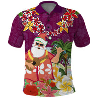 Hawaii Honu Mele Kalikimaka Polo Shirt Santa Tropical Flower Aloha Summer Pink Version LT03 Pink - Polynesian Pride
