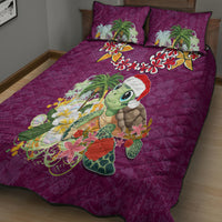 Hawaii Honu Mele Kalikimaka Quilt Bed Set Santa Tropical Flower Aloha Summer Pink Version LT03 - Polynesian Pride