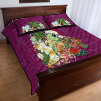 Hawaii Honu Mele Kalikimaka Quilt Bed Set Santa Tropical Flower Aloha Summer Pink Version LT03 - Polynesian Pride