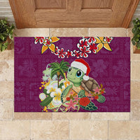 Hawaii Honu Mele Kalikimaka Rubber Doormat Santa Tropical Flower Aloha Summer Pink Version LT03 - Polynesian Pride