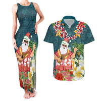 Hawaii Honu Mele Kalikimaka Couples Matching Tank Maxi Dress and Hawaiian Shirt Santa Tropical Flower Aloha Summer Turquoise Version LT03 Turquoise - Polynesian Pride