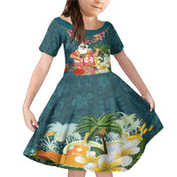Hawaii Honu Mele Kalikimaka Family Matching Mermaid Dress and Hawaiian Shirt Santa Tropical Flower Aloha Summer Turquoise Version LT03 Daughter's Dress Turquoise - Polynesian Pride