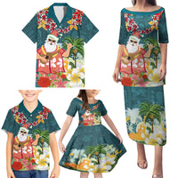 Hawaii Honu Mele Kalikimaka Family Matching Puletasi Dress and Hawaiian Shirt Santa Tropical Flower Aloha Summer Turquoise Version LT03 - Polynesian Pride