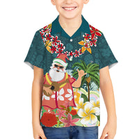 Hawaii Honu Mele Kalikimaka Family Matching Summer Maxi Dress and Hawaiian Shirt Santa Tropical Flower Aloha Summer Turquoise Version LT03 Son's Shirt Turquoise - Polynesian Pride