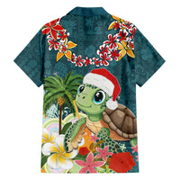 Hawaii Honu Mele Kalikimaka Family Matching Tank Maxi Dress and Hawaiian Shirt Santa Tropical Flower Aloha Summer Turquoise Version LT03 - Polynesian Pride