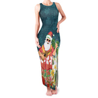 Hawaii Honu Mele Kalikimaka Family Matching Tank Maxi Dress and Hawaiian Shirt Santa Tropical Flower Aloha Summer Turquoise Version LT03 Mom's Dress Turquoise - Polynesian Pride