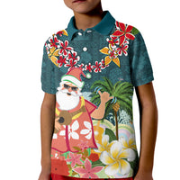 Hawaii Honu Mele Kalikimaka Kid Polo Shirt Santa Tropical Flower Aloha Summer Turquoise Version LT03 Kid Turquoise - Polynesian Pride