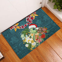 Hawaii Honu Mele Kalikimaka Rubber Doormat Santa Tropical Flower Aloha Summer Turquoise Version LT03 Turquoise - Polynesian Pride