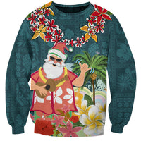 Hawaii Honu Mele Kalikimaka Sweatshirt Santa Tropical Flower Aloha Summer Turquoise Version LT03 Unisex Turquoise - Polynesian Pride