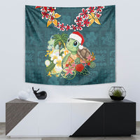 Hawaii Honu Mele Kalikimaka Tapestry Santa Tropical Flower Aloha Summer Turquoise Version LT03 - Polynesian Pride
