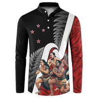 New Zealand Te Matatini Button Sweatshirt Kapa Haka and Silver Fern - Maori Art Pattern