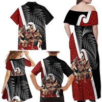 New Zealand Te Matatini Family Matching Off Shoulder Maxi Dress and Hawaiian Shirt Kapa Haka and Silver Fern - Maori Art Pattern