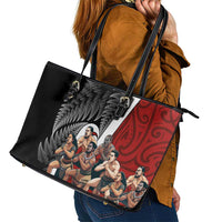 New Zealand Te Matatini Leather Tote Bag Kapa Haka and Silver Fern - Maori Art Pattern
