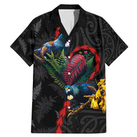 New Zealand Tui Birds Love Couple Family Matching Mermaid Dress and Hawaiian Shirt The Heart of Silver Fern Leaves and Maori Tattoo Pattern