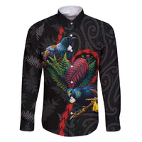 New Zealand Tui Birds Love Couple Family Matching Tank Maxi Dress and Hawaiian Shirt The Heart of Silver Fern Leaves and Maori Tattoo Pattern