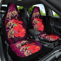 Pasifika Festival Car Seat Cover Plumeria Turtles with Hibiscus - Polynesian Art Tattoo Pink Color
