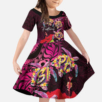 Pasifika Festival Family Matching Tank Maxi Dress and Hawaiian Shirt Plumeria Turtles with Hibiscus - Polynesian Art Tattoo Pink Color