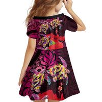 Pasifika Festival Family Matching Tank Maxi Dress and Hawaiian Shirt Plumeria Turtles with Hibiscus - Polynesian Art Tattoo Pink Color