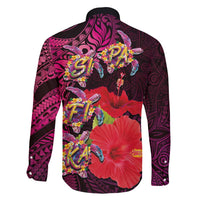 Pasifika Festival Family Matching Tank Maxi Dress and Hawaiian Shirt Plumeria Turtles with Hibiscus - Polynesian Art Tattoo Pink Color