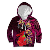 Pasifika Festival Kid Hoodie Plumeria Turtles with Hibiscus - Polynesian Art Tattoo Pink Color