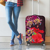 Pasifika Festival Luggage Cover Plumeria Turtles with Hibiscus - Polynesian Art Tattoo Pink Color