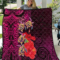 Pasifika Festival Quilt Plumeria Turtles with Hibiscus - Polynesian Art Tattoo Pink Color