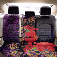 Pasifika Festival Back Car Seat Cover Plumeria Turtles with Hibiscus - Polynesian Art Tattoo Purple Color