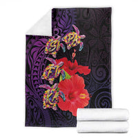 Pasifika Festival Blanket Plumeria Turtles with Hibiscus - Polynesian Art Tattoo Purple Color