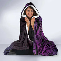 Pasifika Festival Hooded Blanket Plumeria Turtles with Hibiscus - Polynesian Art Tattoo Purple Color