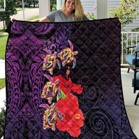 Pasifika Festival Quilt Plumeria Turtles with Hibiscus - Polynesian Art Tattoo Purple Color