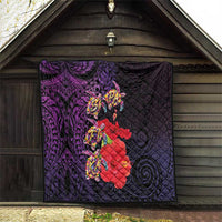 Pasifika Festival Quilt Plumeria Turtles with Hibiscus - Polynesian Art Tattoo Purple Color