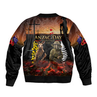 New Zealand and Australia ANZAC Day Sleeve Zip Bomber Jacket Kiwi Bird and Kangaroo Soldier LT03 - Polynesian Pride