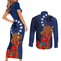 Cook Island ANZAC Day Couples Matching Short Sleeve Bodycon Dress and Long Sleeve Button Shirt Soldier Paying Respect We Shall Remember Them LT03 - Polynesian Pride