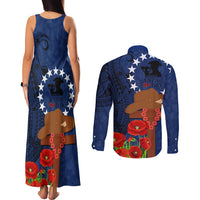 Cook Island ANZAC Day Couples Matching Tank Maxi Dress and Long Sleeve Button Shirt Soldier Paying Respect We Shall Remember Them LT03 - Polynesian Pride