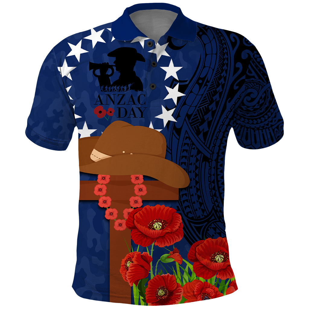 Cook Island ANZAC Day Polo Shirt Soldier Paying Respect We Shall Remember Them LT03 Blue - Polynesian Pride