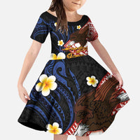 American Samoa Flag Day Family Matching Long Sleeve Bodycon Dress and Hawaiian Shirt Polynesian Tatau Art and Plumeria