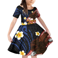 American Samoa Flag Day Family Matching Off Shoulder Short Dress and Hawaiian Shirt Polynesian Tatau Art and Plumeria