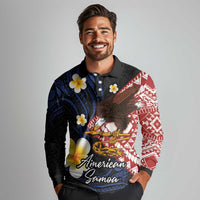 American Samoa Flag Day Long Sleeve Polo Shirt Polynesian Tatau Art and Plumeria