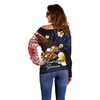 American Samoa Flag Day Off Shoulder Sweater Polynesian Tatau Art and Plumeria