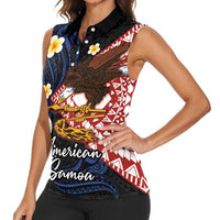 American Samoa Flag Day Women Sleeveless Polo Shirt Polynesian Tatau Art and Plumeria
