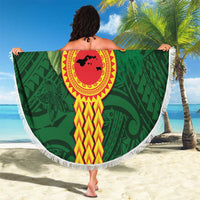 Manuʻa Islands Beach Blanket Polynesian Style with Rooster Tattoo and Tropical Plants