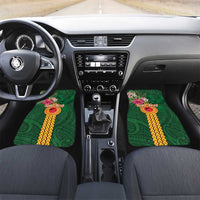 Personalised Manuʻa Islands Car Mats Polynesian Style with Rooster Tattoo and Tropical Plants LT03 Set 2pcs - Front Green - Polynesian Pride